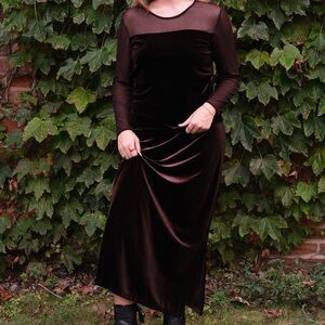 Vintage 90’s Chocolate Brown Velvet 2 Piece Skirt Set Size M
